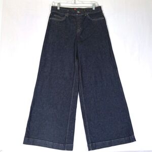 Spanx Wide Leg Denim Jeans Womens L Dark Wash Pull On Stretch Pants